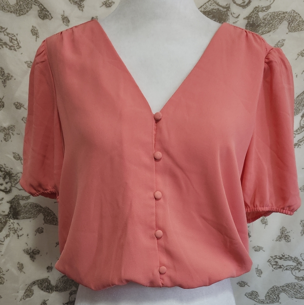 Corral Pink Astr Puff Sleeve Top M